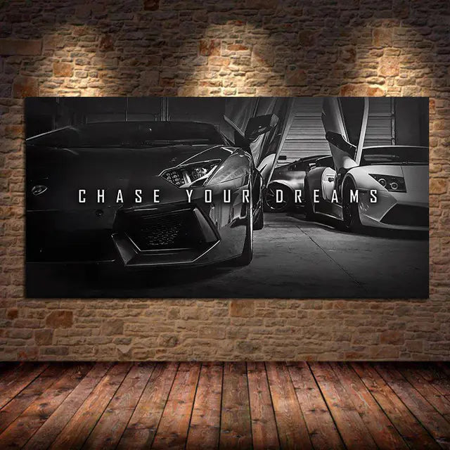 Chase Your Dream Quote Luxury Sports Car Motivational Poster Print Wall Art Canvas Inspirational Entrepreneur Office Home Decor