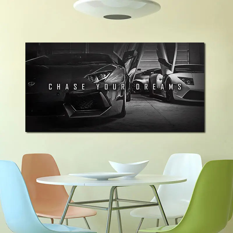 Chase Your Dream Quote Luxury Sports Car Motivational Poster Print Wall Art Canvas Inspirational Entrepreneur Office Home Decor