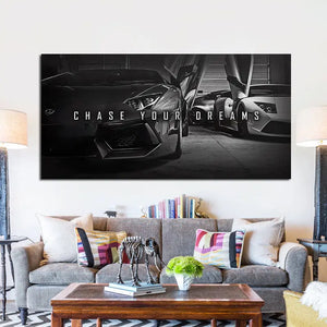 Chase Your Dream Quote Luxury Sports Car Motivational Poster Print Wall Art Canvas Inspirational Entrepreneur Office Home Decor