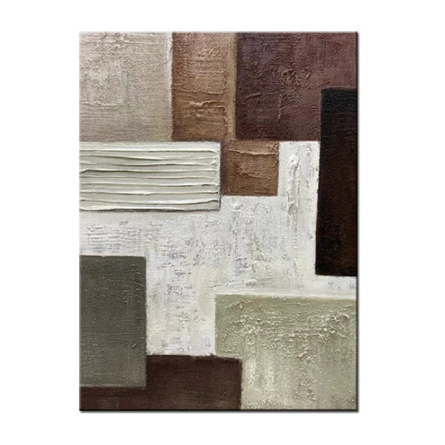 Contemporary Wall Art Handmade Abstract Geometry Thick Texture Canvas Painting Brown Grey Artwork Decortion Home Office Decor