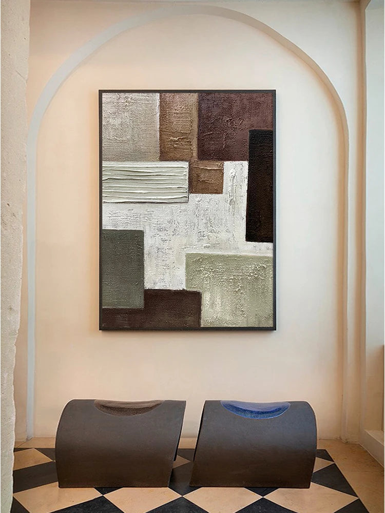 Contemporary Wall Art Handmade Abstract Geometry Thick Texture Canvas Painting Brown Grey Artwork Decortion Home Office Decor