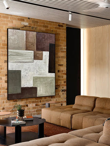 Contemporary Wall Art Handmade Abstract Geometry Thick Texture Canvas Painting Brown Grey Artwork Decortion Home Office Decor