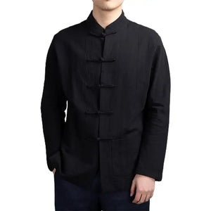 Cotton Traditional Chinese Tang Suit Top Clothes Men Long Sleeve Kung Fu Tai Chi Uniform Spring Autumn Shirt Blouse Coat