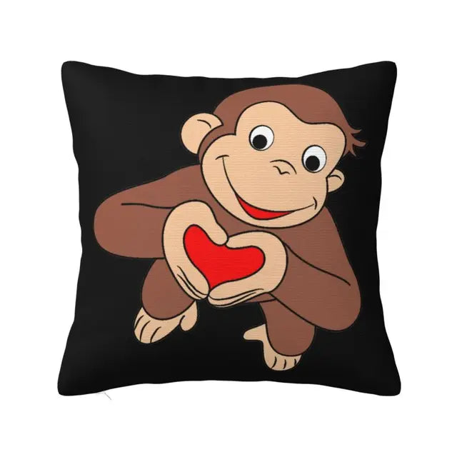 Curious George Is All Heart Pillow Case Home Decoration Nordic Monkey TV Series Cushion Cover Decorative Salon Square Pillowcase