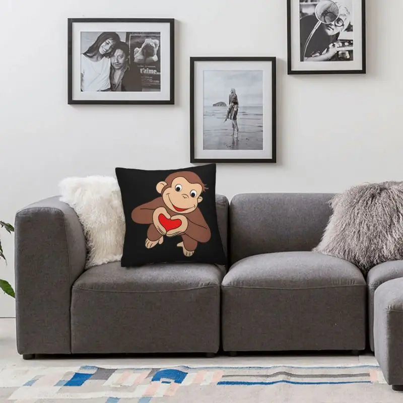 Curious George Is All Heart Pillow Case Home Decoration Nordic Monkey TV Series Cushion Cover Decorative Salon Square Pillowcase