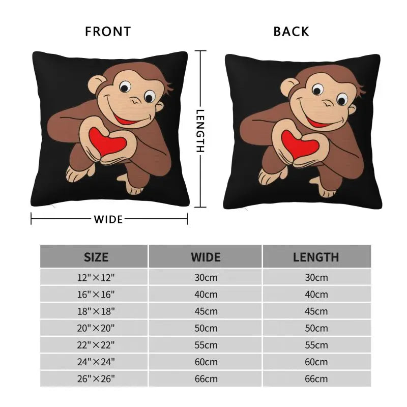 Curious George Is All Heart Pillow Case Home Decoration Nordic Monkey TV Series Cushion Cover Decorative Salon Square Pillowcase