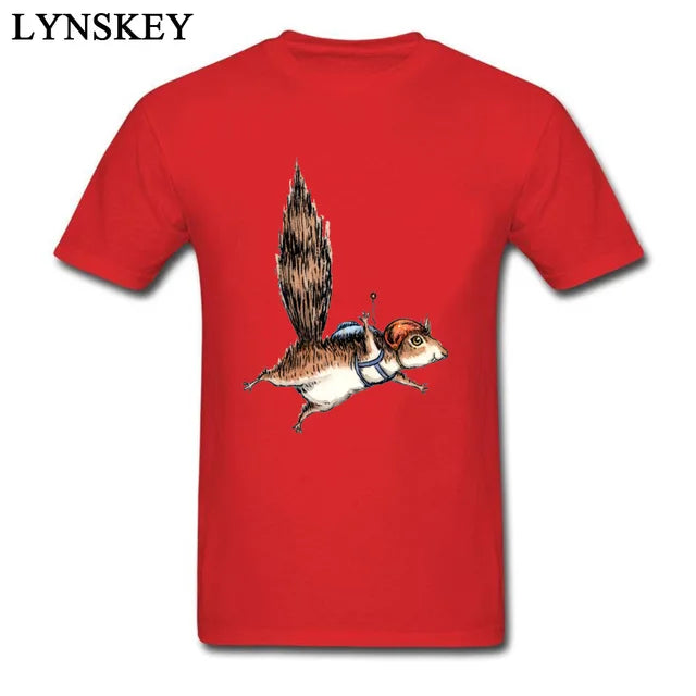 Cute Animal T-Shirts Funny Skydiver Squirrel With Wing Men's Hipster Summer Cool T-Shirt For Guys Custom 100% Cotton TShirts