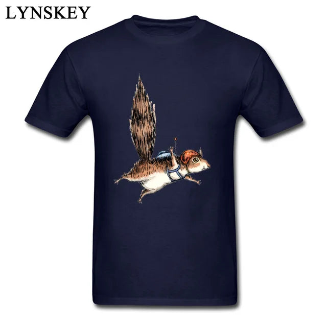 Cute Animal T-Shirts Funny Skydiver Squirrel With Wing Men's Hipster Summer Cool T-Shirt For Guys Custom 100% Cotton TShirts