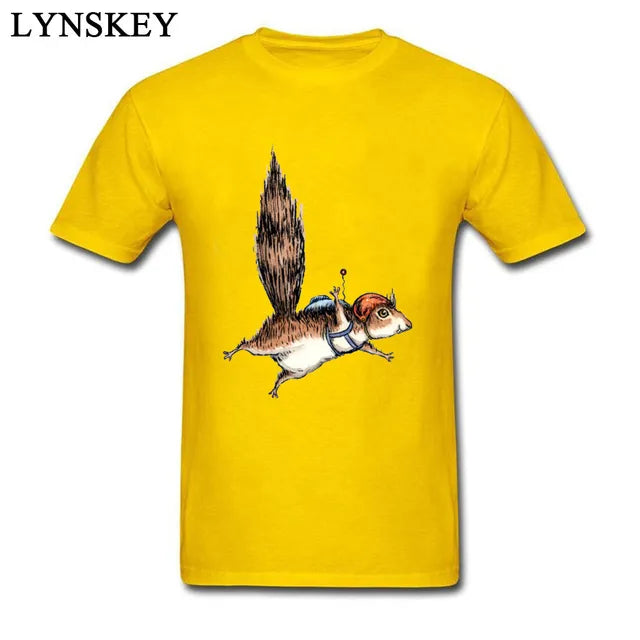 Cute Animal T-Shirts Funny Skydiver Squirrel With Wing Men's Hipster Summer Cool T-Shirt For Guys Custom 100% Cotton TShirts