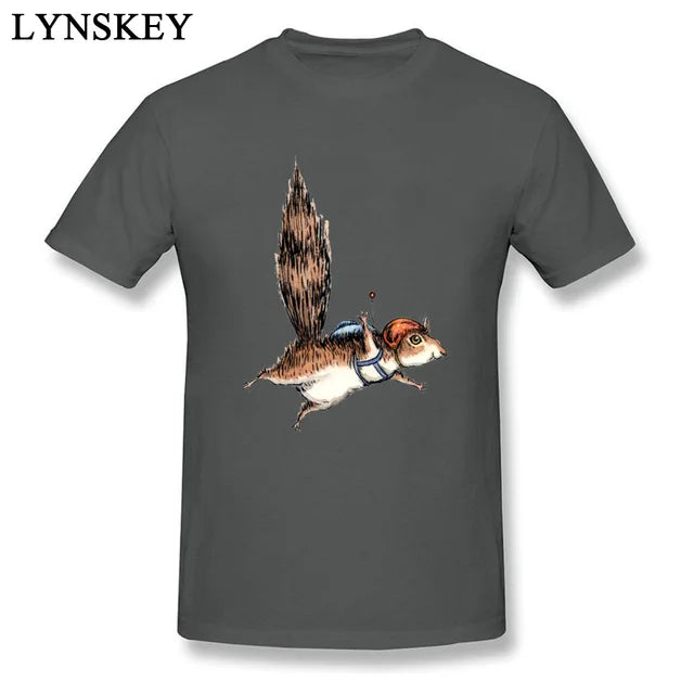 Cute Animal T-Shirts Funny Skydiver Squirrel With Wing Men's Hipster Summer Cool T-Shirt For Guys Custom 100% Cotton TShirts