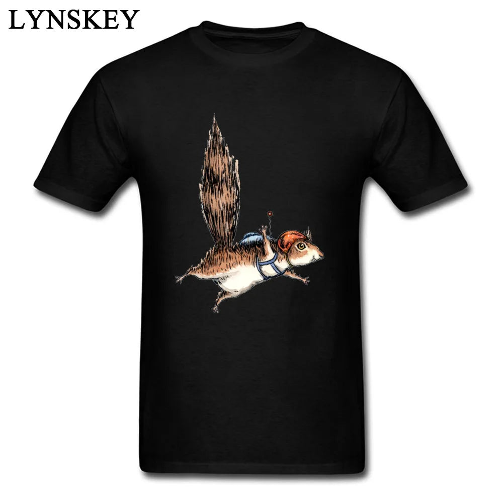 Cute Animal T-Shirts Funny Skydiver Squirrel With Wing Men's Hipster Summer Cool T-Shirt For Guys Custom 100% Cotton TShirts