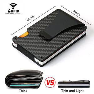 DIENQI Carbon Fiber Card Holder Mini Aluminum Metal RFID Magic Men's Wallet