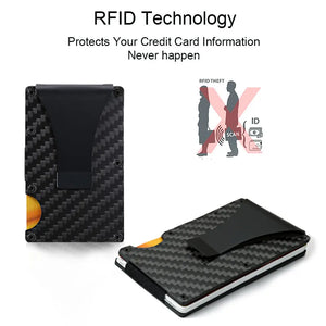 DIENQI Carbon Fiber Card Holder Mini Aluminum Metal RFID Magic Men's Wallet