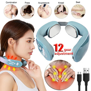 Electric Pulse Ems Portable Neck Massager Cervical Muscular Massage Relax Pain Relief Hot Heater Instrument Personal Health Care