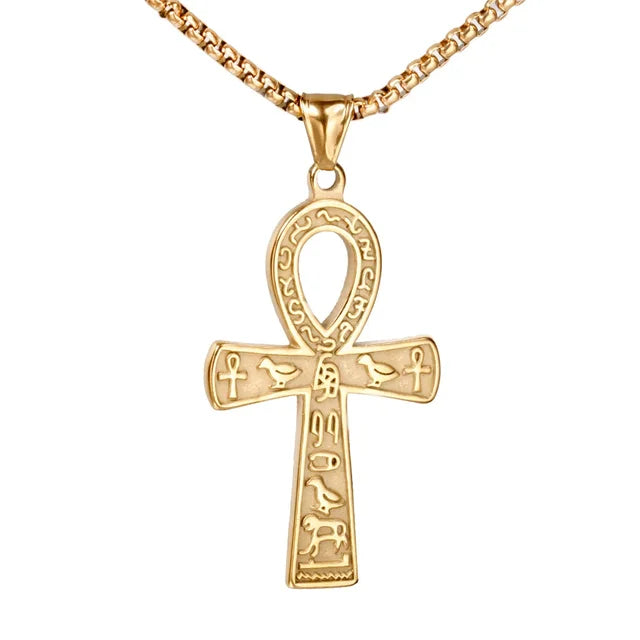 Fashion Ancient Egyptian Ankh Cross Necklace For Men Stainless Steel Gold Color/ Silver Color Biker Pendant Amulet Jewelry