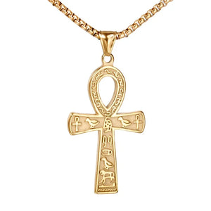 Fashion Ancient Egyptian Ankh Cross Necklace For Men Stainless Steel Gold Color/ Silver Color Biker Pendant Amulet Jewelry