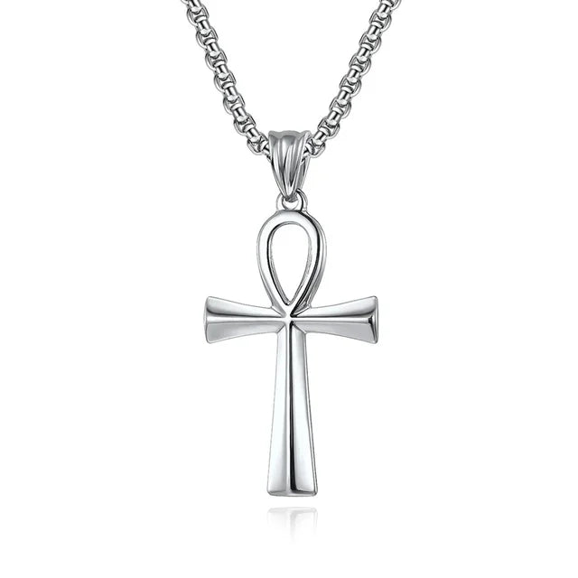 Fashion Ancient Egyptian Ankh Cross Necklace For Men Stainless Steel Gold Color/ Silver Color Biker Pendant Amulet Jewelry
