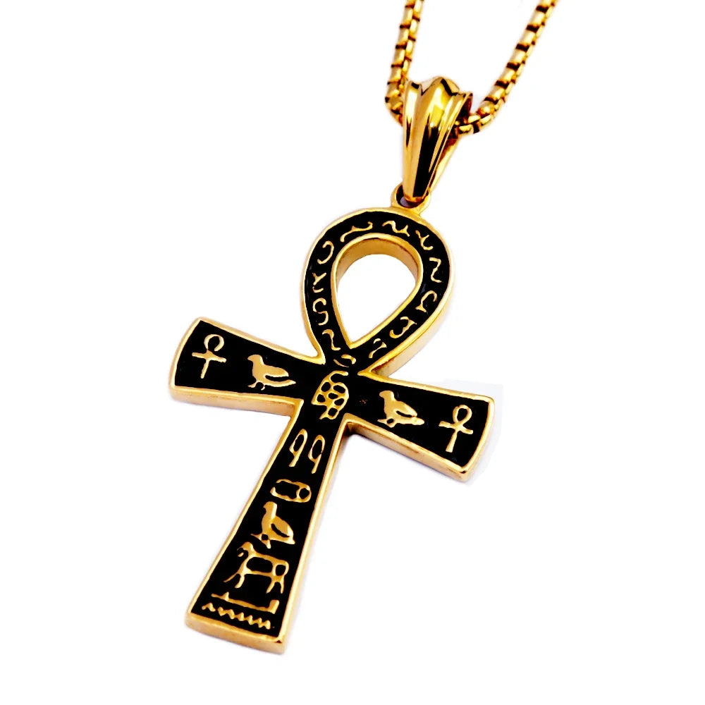 Fashion Ancient Egyptian Ankh Cross Necklace For Men Stainless Steel Gold Color/ Silver Color Biker Pendant Amulet Jewelry