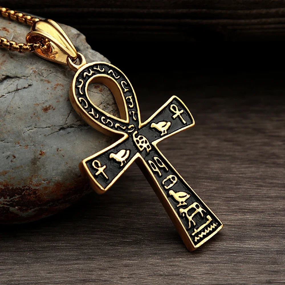 Fashion Ancient Egyptian Ankh Cross Necklace For Men Stainless Steel Gold Color/ Silver Color Biker Pendant Amulet Jewelry