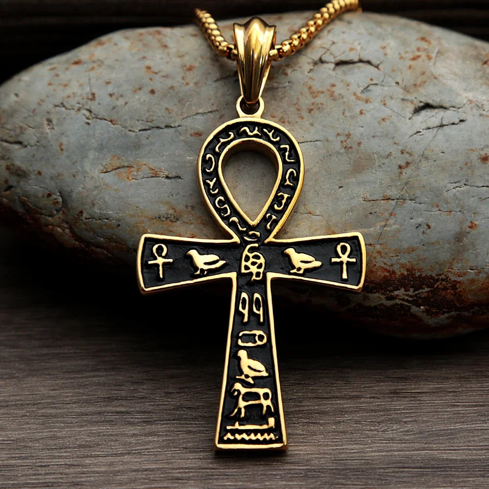 Fashion Ancient Egyptian Ankh Cross Necklace For Men Stainless Steel Gold Color/ Silver Color Biker Pendant Amulet Jewelry