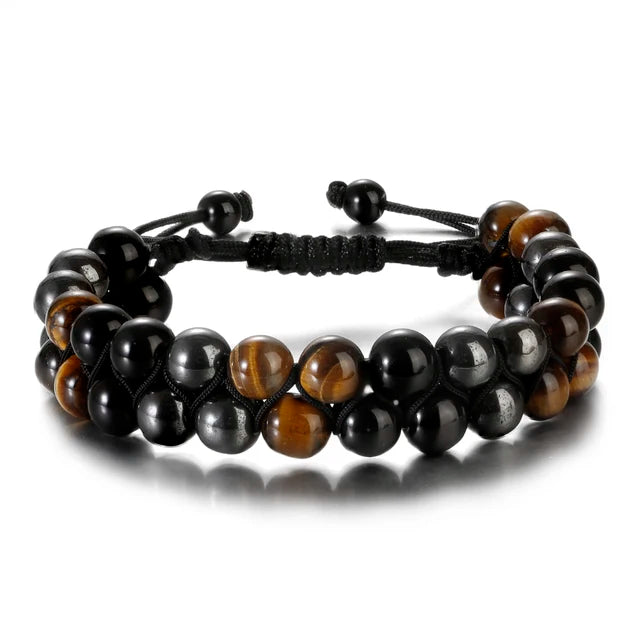 Fashion Men Bracelets Hematite Tiger Eye Double Layer Row Bracelets Pulsera Hombre Magnetic Health Protection Healing Bracelets