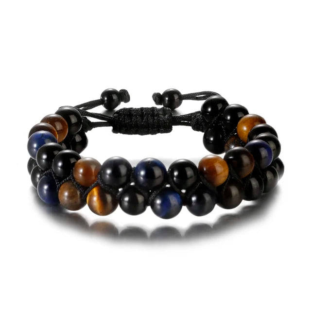 Fashion Men Bracelets Hematite Tiger Eye Double Layer Row Bracelets Pulsera Hombre Magnetic Health Protection Healing Bracelets