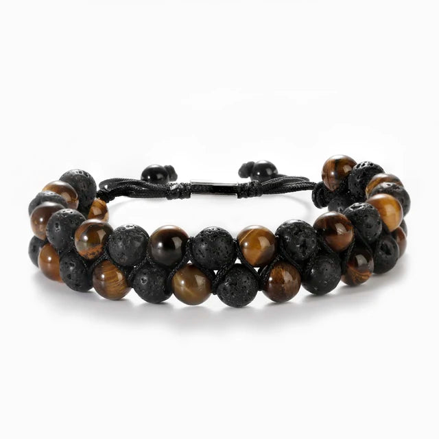 Fashion Men Bracelets Hematite Tiger Eye Double Layer Row Bracelets Pulsera Hombre Magnetic Health Protection Healing Bracelets