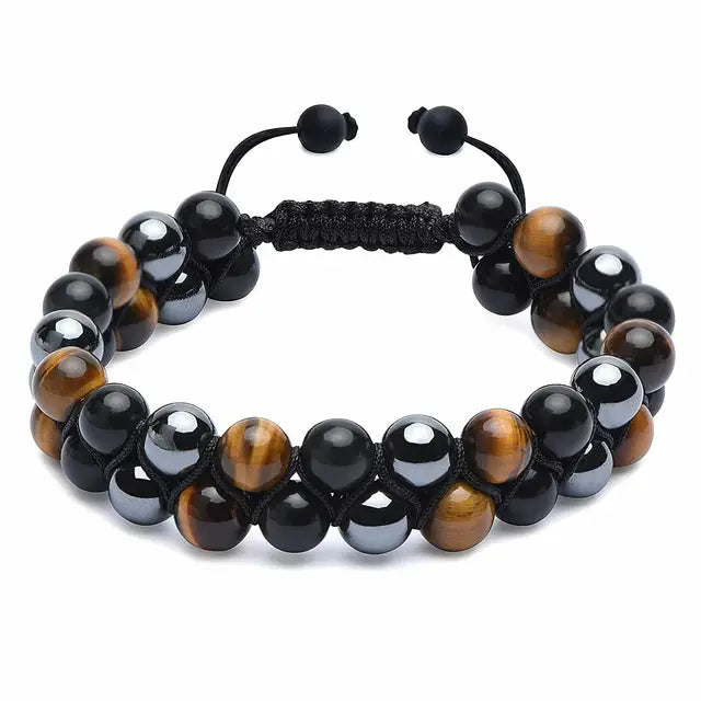 Fashion Men Bracelets Hematite Tiger Eye Double Layer Row Bracelets Pulsera Hombre Magnetic Health Protection Healing Bracelets