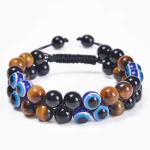 Fashion Men Bracelets Hematite Tiger Eye Double Layer Row Bracelets Pulsera Hombre Magnetic Health Protection Healing Bracelets