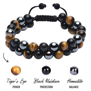 Fashion Men Bracelets Hematite Tiger Eye Double Layer Row Bracelets Pulsera Hombre Magnetic Health Protection Healing Bracelets