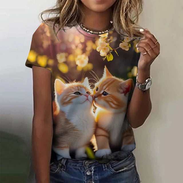 Fashion Women's T-shirt Animal 3D Print Kawaii Cat Graphic Tee Tops Summer Short Sleeve T Shirt Casual Wowen Top Design Clothes