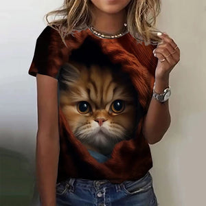 Fashion Women's T-shirt Animal 3D Print Kawaii Cat Graphic Tee Tops Summer Short Sleeve T Shirt Casual Wowen Top Design Clothes