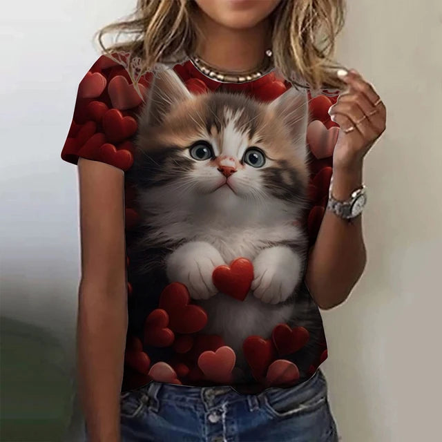 Fashion Women's T-shirt Animal 3D Print Kawaii Cat Graphic Tee Tops Summer Short Sleeve T Shirt Casual Wowen Top Design Clothes