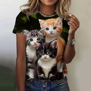 Fashion Women's T-shirt Animal 3D Print Kawaii Cat Graphic Tee Tops Summer Short Sleeve T Shirt Casual Wowen Top Design Clothes