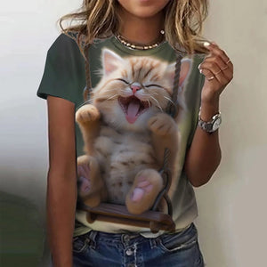 Fashion Women's T-shirt Animal 3D Print Kawaii Cat Graphic Tee Tops Summer Short Sleeve T Shirt Casual Wowen Top Design Clothes