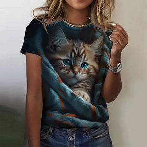 Fashion Women's T-shirt Animal 3D Print Kawaii Cat Graphic Tee Tops Summer Short Sleeve T Shirt Casual Wowen Top Design Clothes