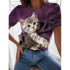 Fashion Womens T-shirt 3D Kawaii Cat Print Tees Tops 2024 New Harujuku Animal Short Sleeve T Shirt Oversized Loose Woman Clothes