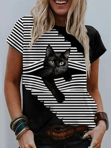 Fashion Womens T-shirt 3D Kawaii Cat Print Tees Tops 2024 New Harujuku Animal Short Sleeve T Shirt Oversized Loose Woman Clothes