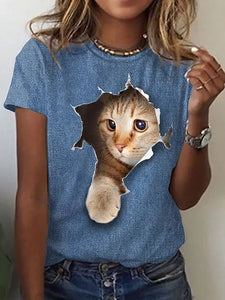 Fashion Womens T-shirt 3D Kawaii Cat Print Tees Tops 2024 New Harujuku Animal Short Sleeve T Shirt Oversized Loose Woman Clothes