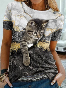 Fashion Womens T-shirt 3D Kawaii Cat Print Tees Tops 2024 New Harujuku Animal Short Sleeve T Shirt Oversized Loose Woman Clothes