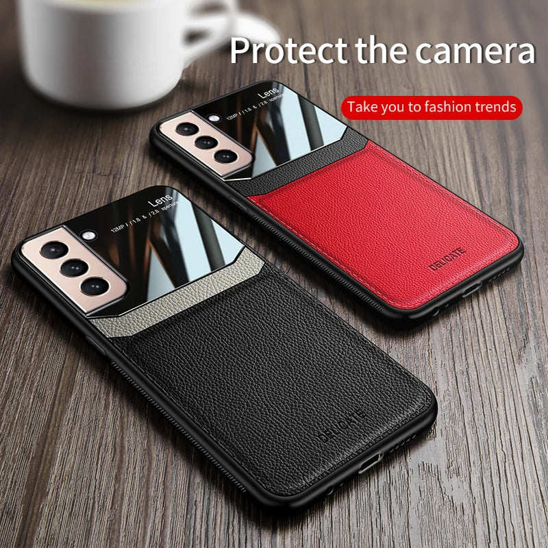 For Samsung S21 FE Ultra Plus Case Luxury Leather Soft Frame Protect Phone Case For Galaxy S21Ultra S21Fe S21Plus S21 Back Cover