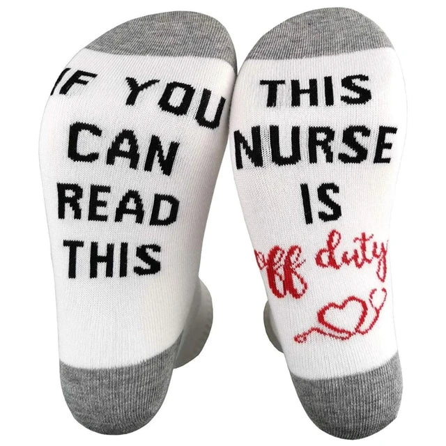 Funny Nurse Teacher Christmas Appreciation Gifts Crew Socks If You Can Read This Off Duty Humor Words Letters Hosiery