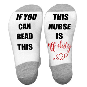 Funny Nurse Teacher Christmas Appreciation Gifts Crew Socks If You Can Read This Off Duty Humor Words Letters Hosiery