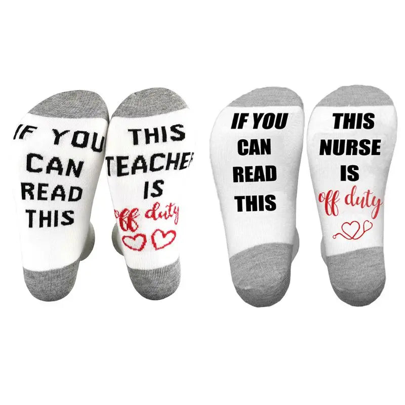 Funny Nurse Teacher Christmas Appreciation Gifts Crew Socks If You Can Read This Off Duty Humor Words Letters Hosiery