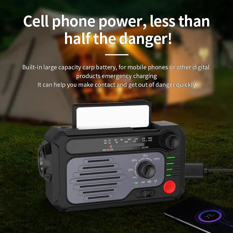 Hand-cranked Electric Flashlight Outdoor Emergency Radio Mobile Power Solar Multifunctional Radio