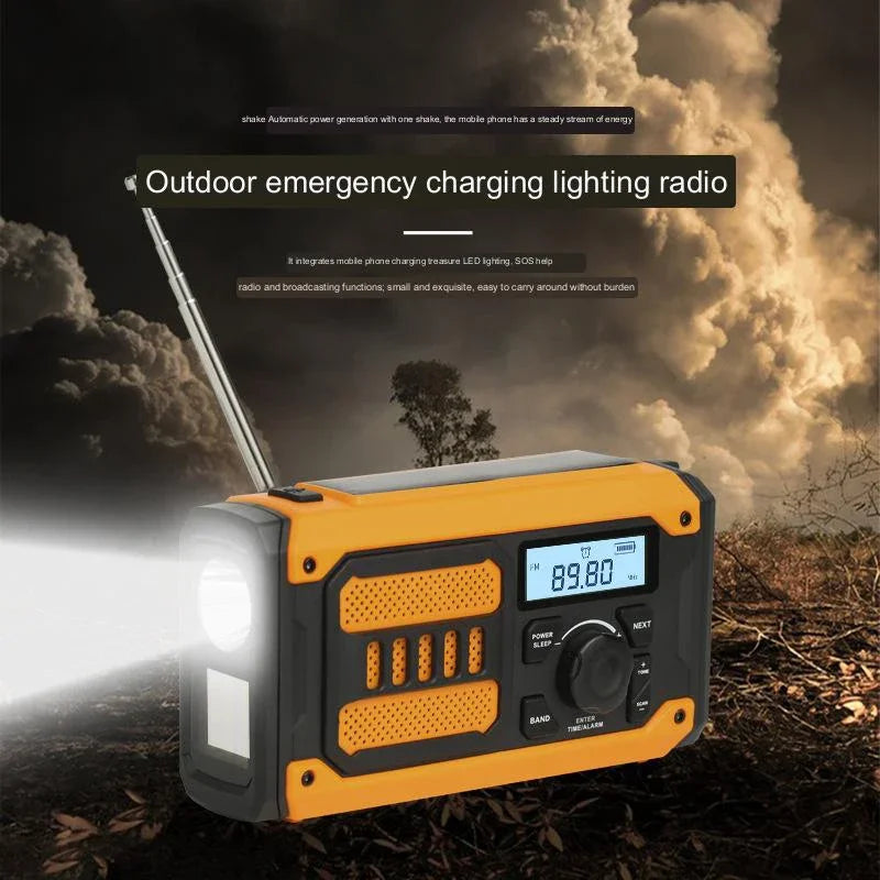 Hand-cranked Electric Flashlight Outdoor Emergency Radio Mobile Power Solar Multifunctional Radio