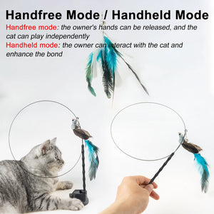 Handfree Bird/Feather Cat Wand with Bell Powerful Suction Cup Interactive Toys for Cats Kitten Hunting Exercise Pet Products