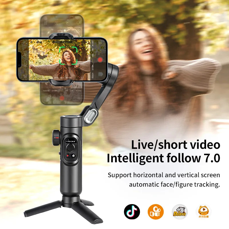 Handheld Gimbal  Intelligent AI Facial Tracking 3-Axis Cellphone Video Record PTZ Phone Stabilizer TikTok Travel Records Foldabl