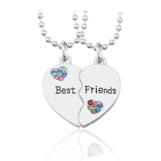 Heart Necklace Pendant Color Rhinestone Jewelry for Women 2023 2-piece Set Free Shipping Items Love Splicing Chain Fashion