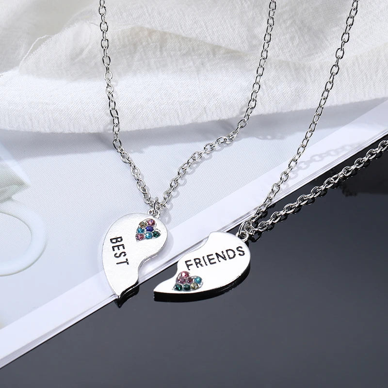 Heart Necklace Pendant Color Rhinestone Jewelry for Women 2023 2-piece Set Free Shipping Items Love Splicing Chain Fashion